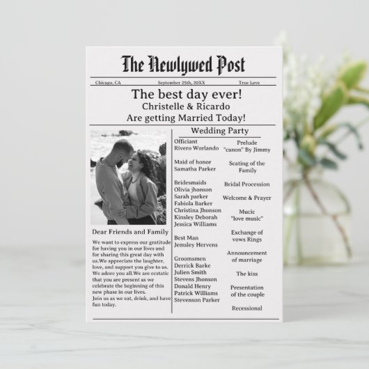 De eenvoudige bruiloft van de manuscriptkrant bewa kaart (Staand voorkant)