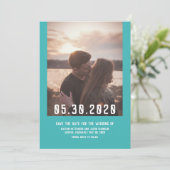 De eenvoudige Moderne Foto bewaart de Datum | BLAU Save The Date (Staand voorkant)