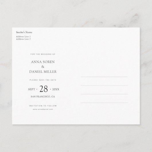 De eenvoudige Moderne Minimale Foto bewaart de Dat Aankondigingskaart (Achterkant)