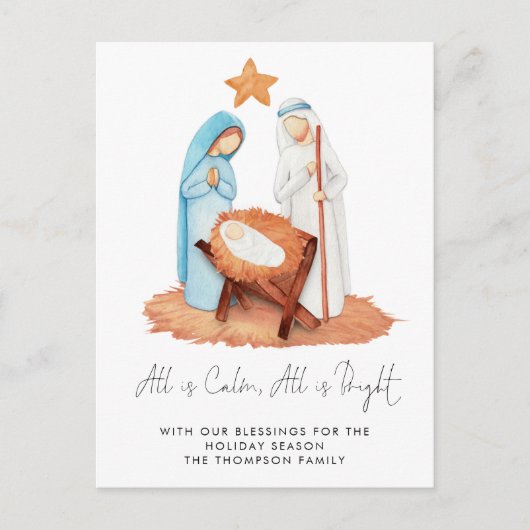 De eenvoudige Scène van de Nativiteit allen is kal Briefkaart (Voorkant)