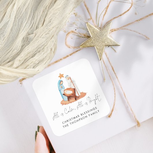 De eenvoudige Scène van de Nativiteit allen is Kal Vierkante Sticker