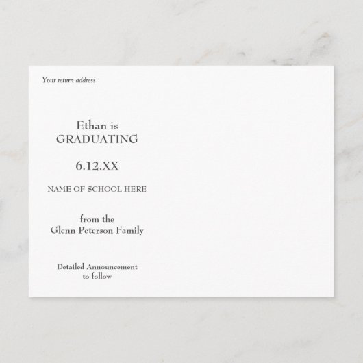 De eenvoudige Witte Tekst sparen het Afstuderen va Briefkaart (Achterkant)