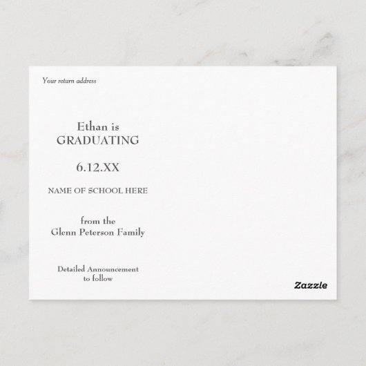 De eenvoudige Witte Tekst sparen het Afstuderen va Briefkaart (Achterkant)