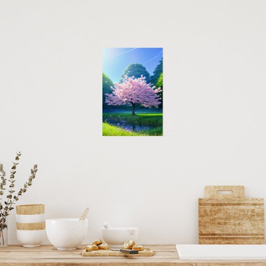 De eenzame Cherry-boom Poster (Keuken)