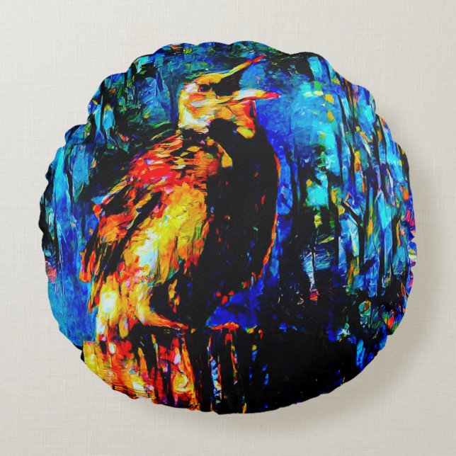 De eenzame vogel 2 rond kussen (Voorkant)