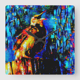 De eenzame vogel 2 vierkante klok