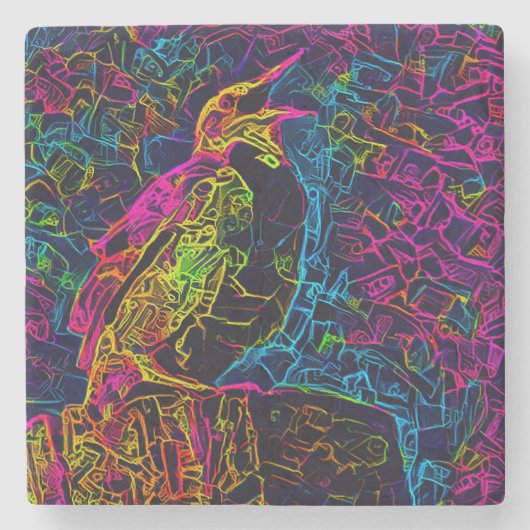 De eenzame vogel 3 stenen onderzetter (Voorkant)