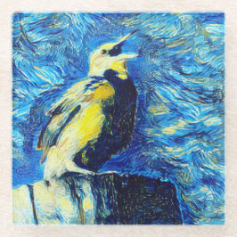 De eenzame vogel van Gogh stijl Glazen Onderzetter