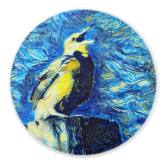 De eenzame vogel van Gogh stijl Keramische Knop (Voorkant)