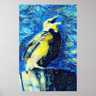 De eenzame vogel van Gogh stijl Poster