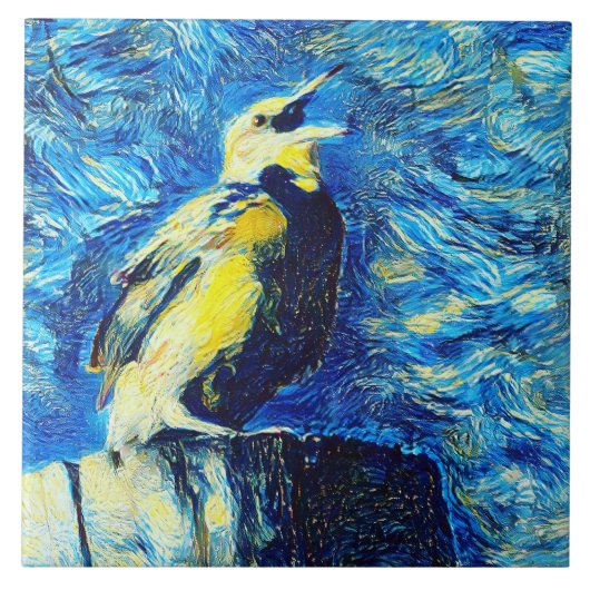 De eenzame vogel van Gogh stijl Tegeltje (Voorkant)