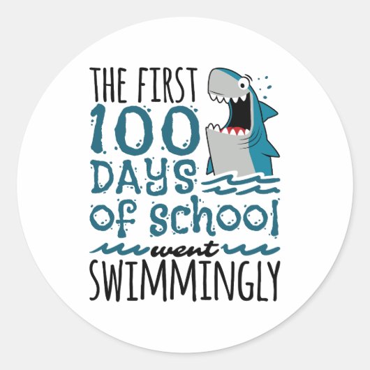 De eerste 100 dagen van de school ging zwemmen haa ronde sticker (Voorkant)