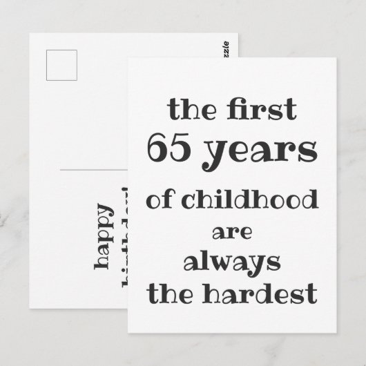 De eerste 65 jaar kindertijd zijn de moeilijkste briefkaart (Voorkant / Achterkant)