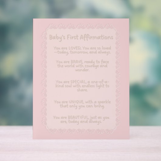 De eerste affirmaties van baby | positieve kwekeri acryl bord (Neutraal)