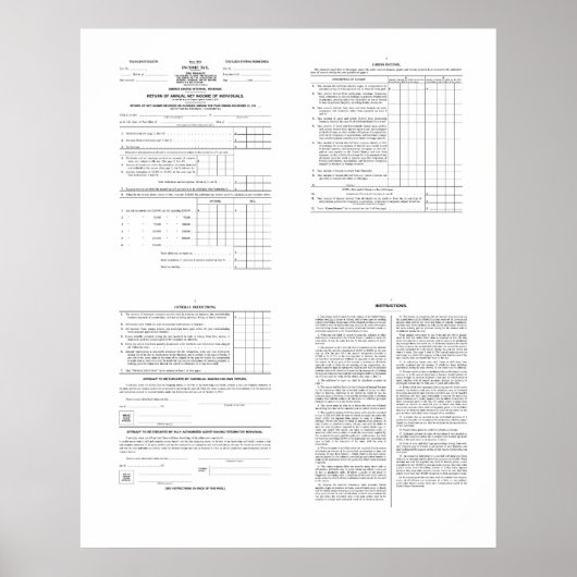 De eerste Amerikaanse inkomstenbelasting formulier Poster (Voorkant)