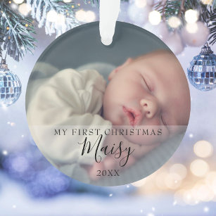 De eerste Baby van Kerstmis Foto's Manuscript Naam Ornament