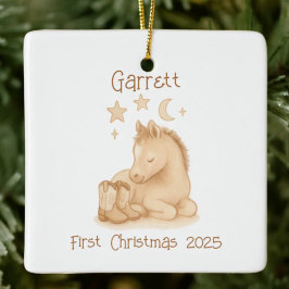 De eerste Cowboylaarzen en veulen van baby Keramisch Ornament