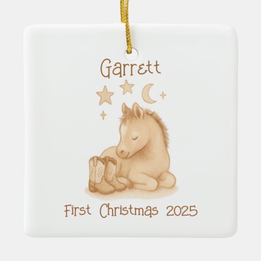 De eerste Cowboylaarzen en veulen van baby Keramisch Ornament (Voorkant)