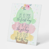 De eerste dag, beste dag, ja dag ijs bruids reclamebord met voetstuk (Voorkant)