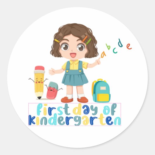 De eerste dag van de kleuterschool ronde sticker (Voorkant)