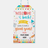 De eerste dag van de schoolkomst terug naar school cadeaulabel (Voorkant)