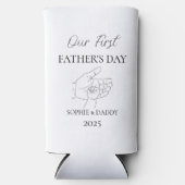 De eerste dag van onze vader | Baby naam, papa & j Seltzer Blikjeskoeler (Voorkant)