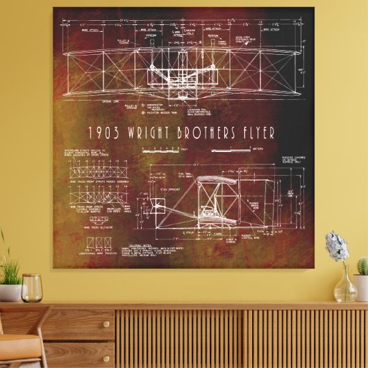 De eerste die Wright Bros Airplane Blueprint 1903 Canvas Afdruk (Insitu (Woonkamer))