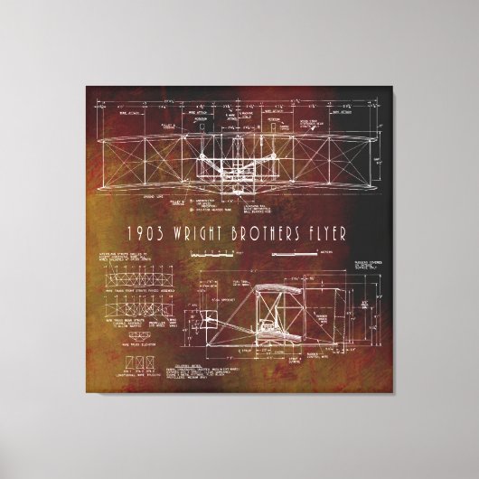 De eerste die Wright Bros Airplane Blueprint 1903 Canvas Afdruk (Voorkant)