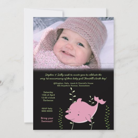 De eerste dolfijn onder het Zee 'Birthday' Kaart (Achterkant)