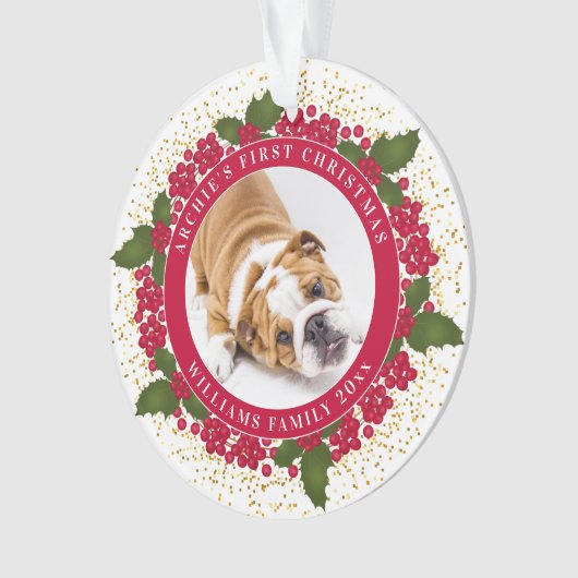 De eerste gepersonaliseerde huisdierenfoto van uw ornament (voorkant)
