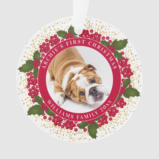 De eerste gepersonaliseerde huisdierenfoto van uw ornament (voorkant)