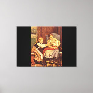 De eerste glimlach", Albert Anker_Groups en figure Canvas Afdruk
