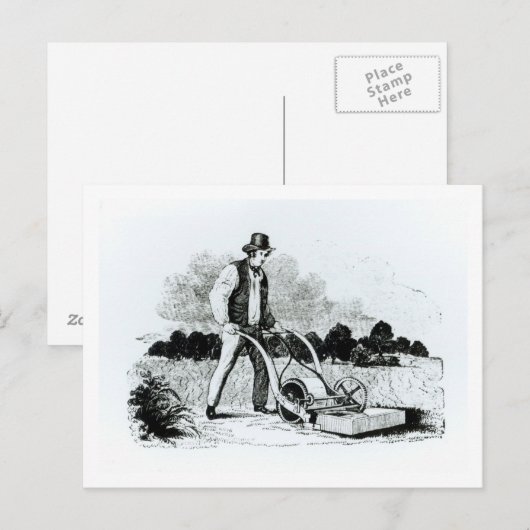 De eerste grasmaaier (graving) (foto) briefkaart (Voorkant / Achterkant)