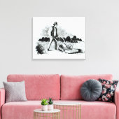 De eerste grasmaaier (graving) (foto) canvas afdruk (Insitu (Woonkamer))