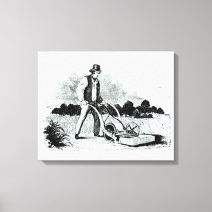 De eerste grasmaaier (graving) (foto) canvas afdruk
