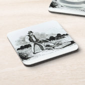 De eerste grasmaaier (graving) (foto) drankjes onderzetter (Linkerzijde)