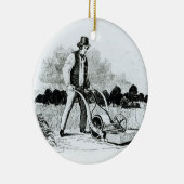 De eerste grasmaaier (graving) (foto) keramisch ornament (Rechts)