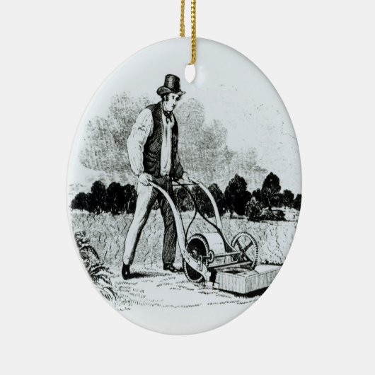 De eerste grasmaaier (graving) (foto) keramisch ornament (Rechts)