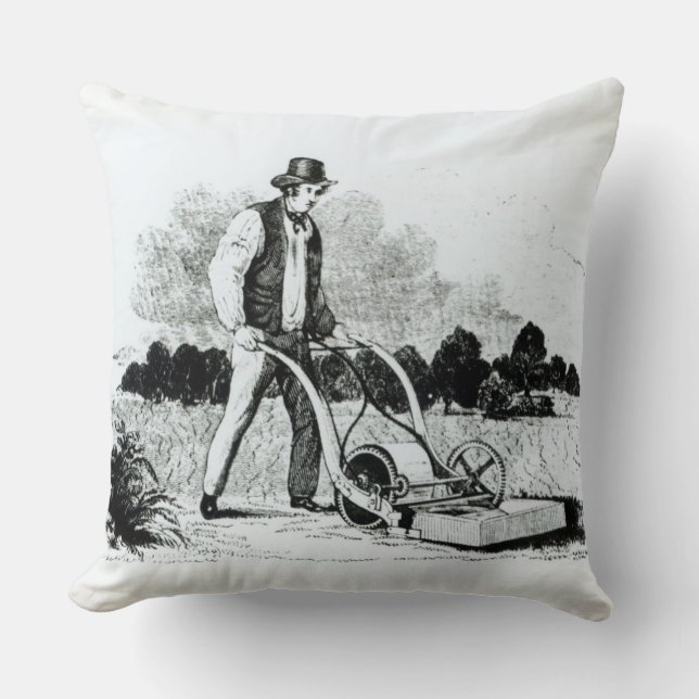 De eerste grasmaaier (graving) (foto) kussen (Voorkant)