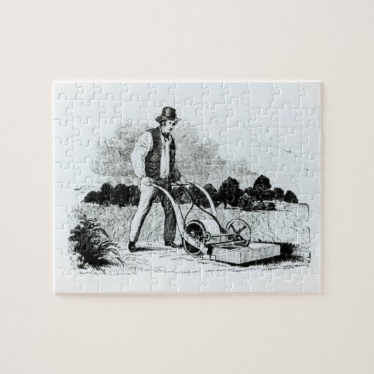 De eerste grasmaaier (graving) (foto) legpuzzel (Horizontaal)