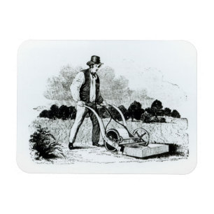 De eerste grasmaaier (graving) (foto) magneet