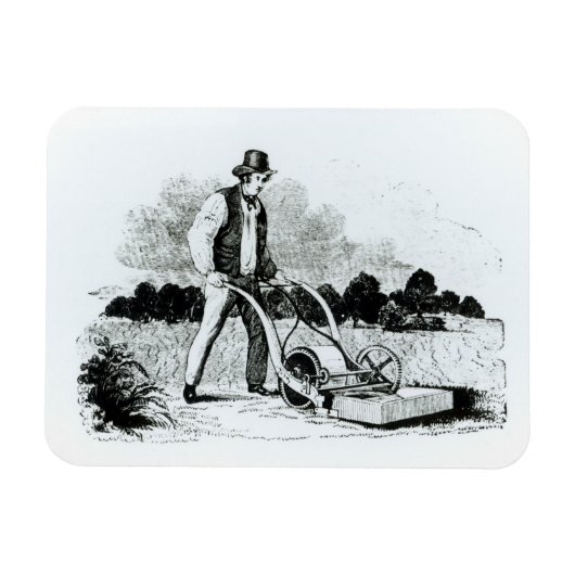 De eerste grasmaaier (graving) (foto) magneet (Horizontaal)