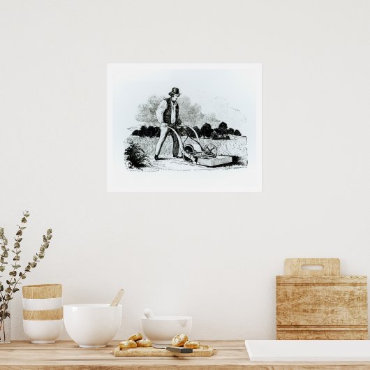 De eerste grasmaaier (graving) (foto) poster (Keuken)