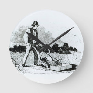 De eerste grasmaaier (graving) (foto) ronde klok