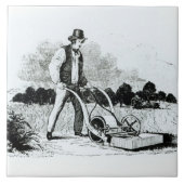 De eerste grasmaaier (graving) (foto) tegeltje (Voorkant)