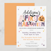 De eerste Halloween-verjaardagsuitnodiging van bab Kaart (Voorkant / Achterkant)