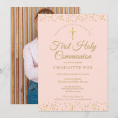 De eerste Heilige Commune Blush Pink Gold Dust Fot Save The Date (Voorkant / Achterkant)