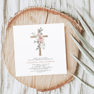 De eerste Heilige Communie Girl's Dusty Pink Rose Kaart