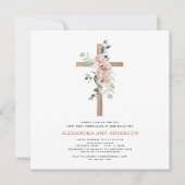 De eerste Heilige Communie Girl's Dusty Pink Rose Kaart (Voorkant)