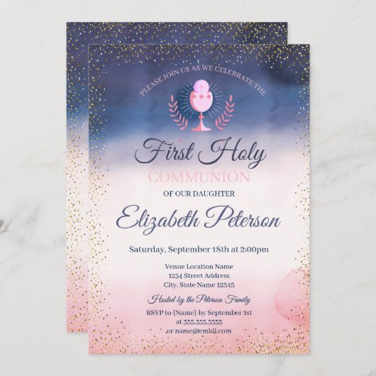 De eerste Heilige Communie van de Waterverf van de Kaart (Voorkant / Achterkant)